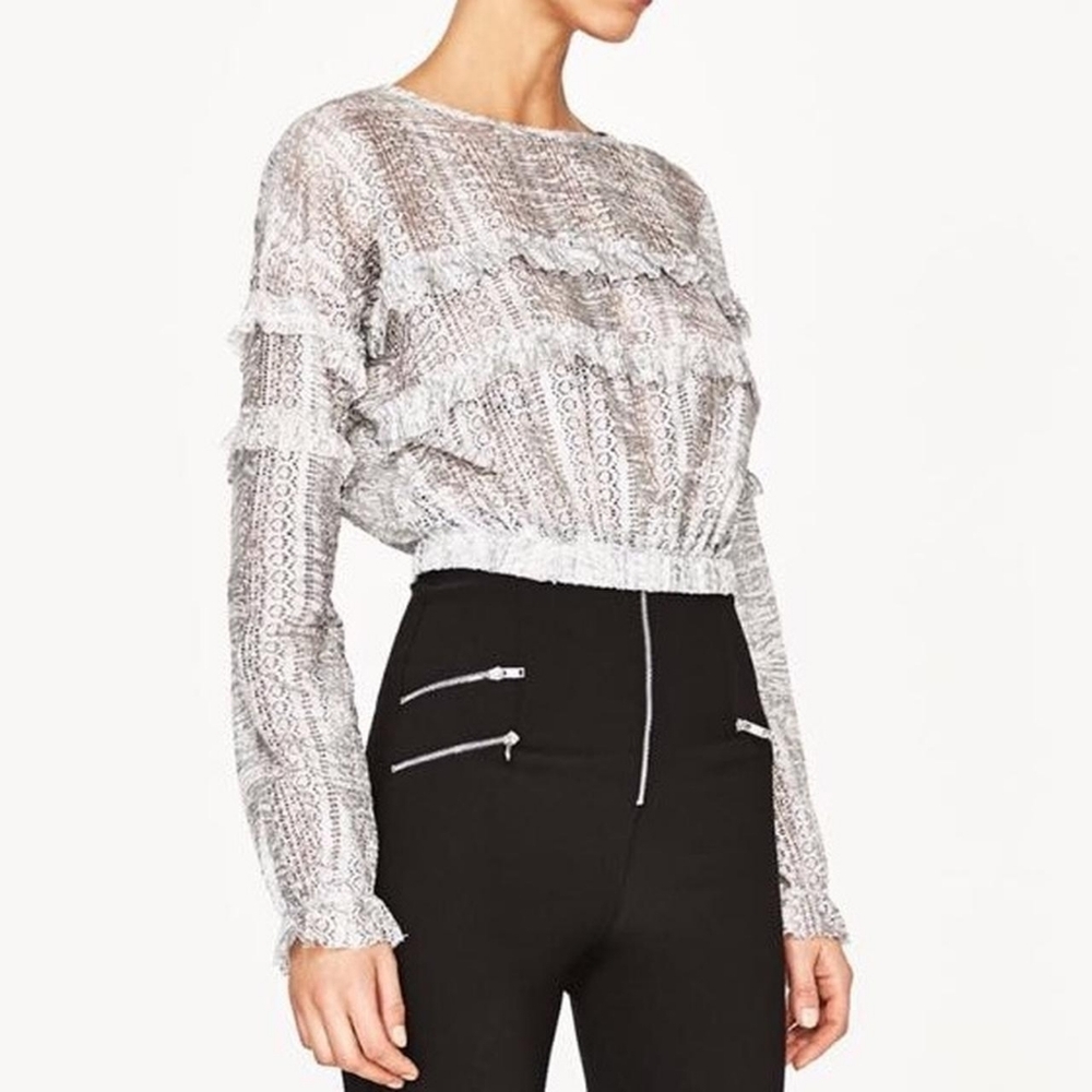 NWOT Fancywork Distressed Crop Top